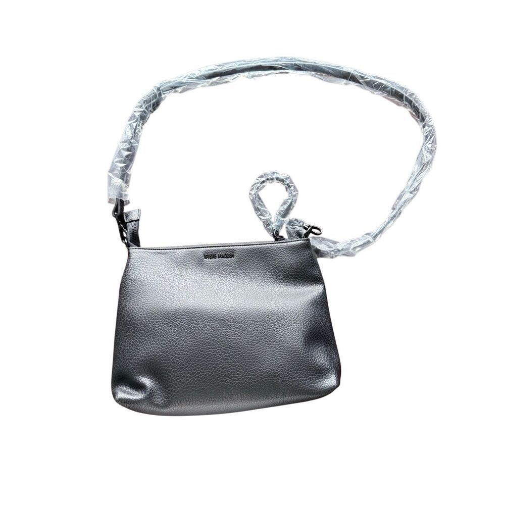 Steve Madden cross body bag wristlet black faux pebbled leather purse NEW